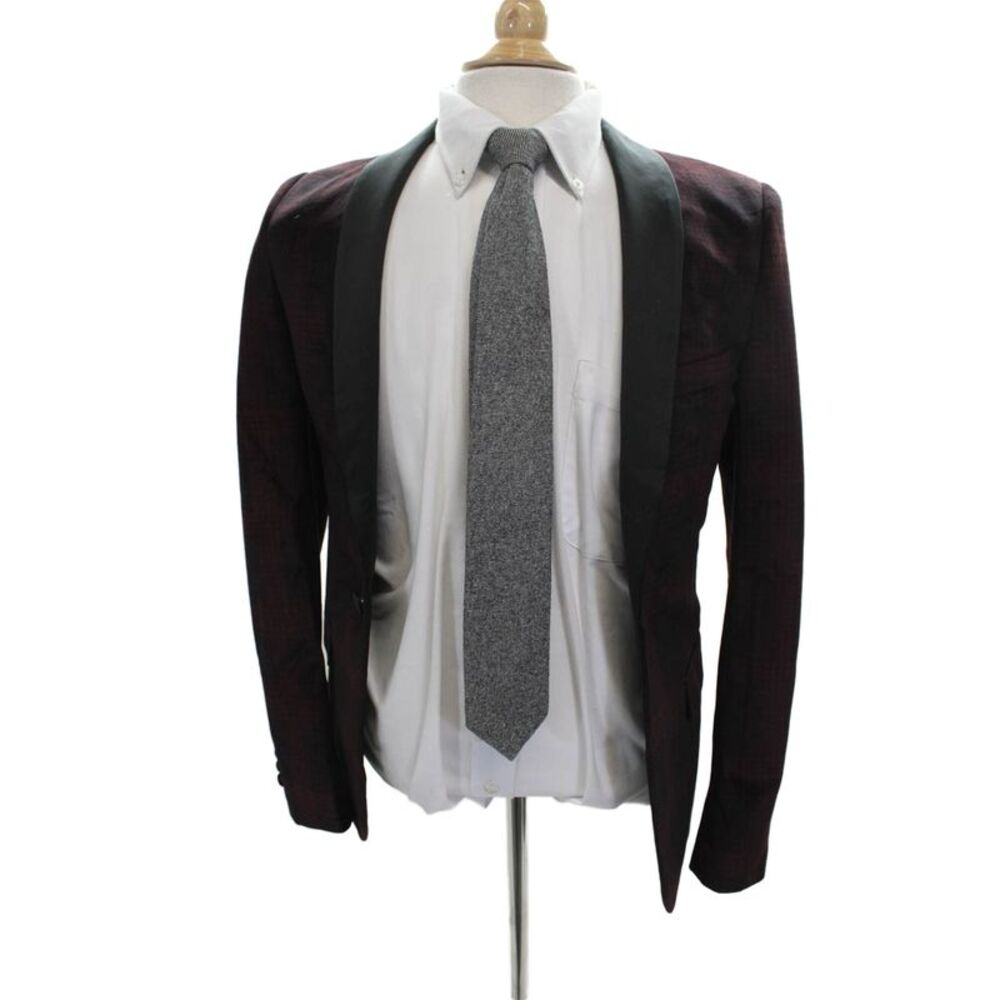 Paisley & Gray Men Tuxedo Blazer Red Plaid Polyester Size 36